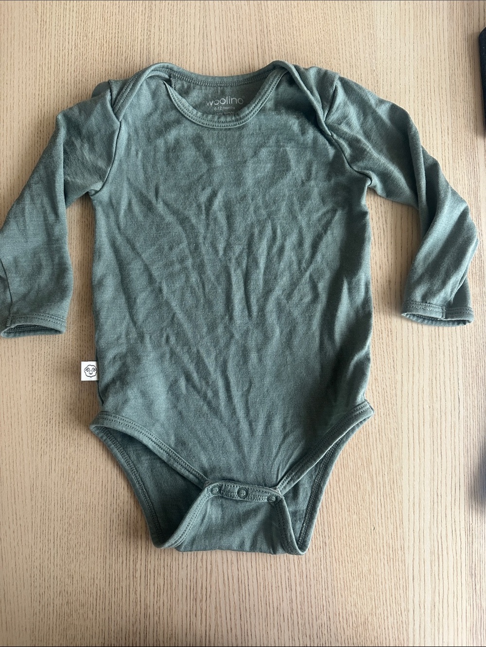Woolino Onsie 6-12 months Olive Green Long-Sleeve Baby Bodysuit